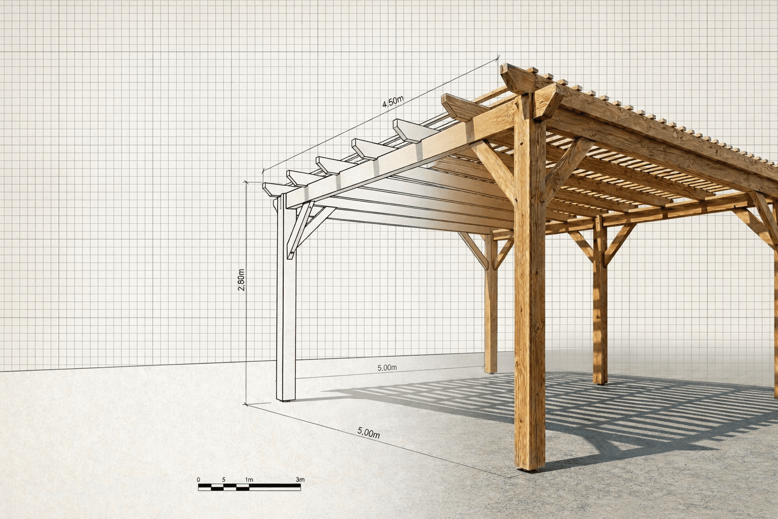 Pergola bois avec poteaux 90×90 et chevrons